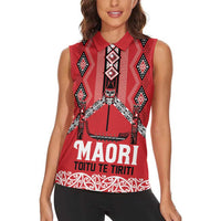Toitu Te Tiriti Waitangi Women Sleeveless Polo Shirt Red Wharenui House LT9 - Polynesian Pride