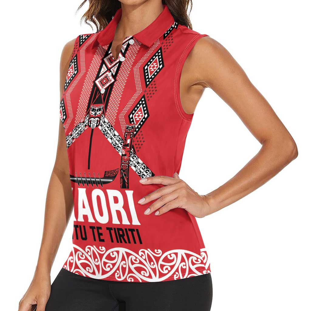 Toitu Te Tiriti Waitangi Women Sleeveless Polo Shirt Red Wharenui House LT9 - Polynesian Pride