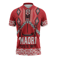 Toitu Te Tiriti Waitangi Zipper Polo Shirt Red Wharenui House - Polynesian Pride