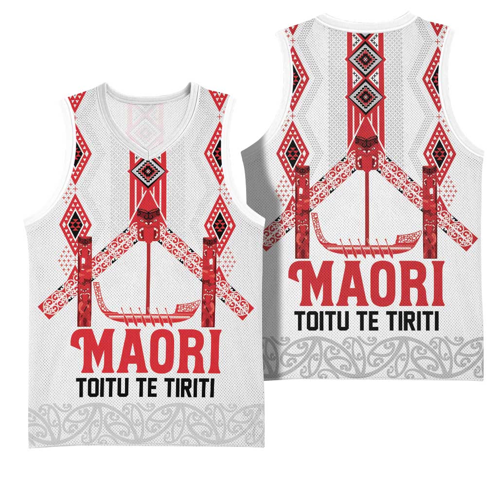 Toitu Te Tiriti Waitangi Basketball Jersey White Wharenui House - Polynesian Pride