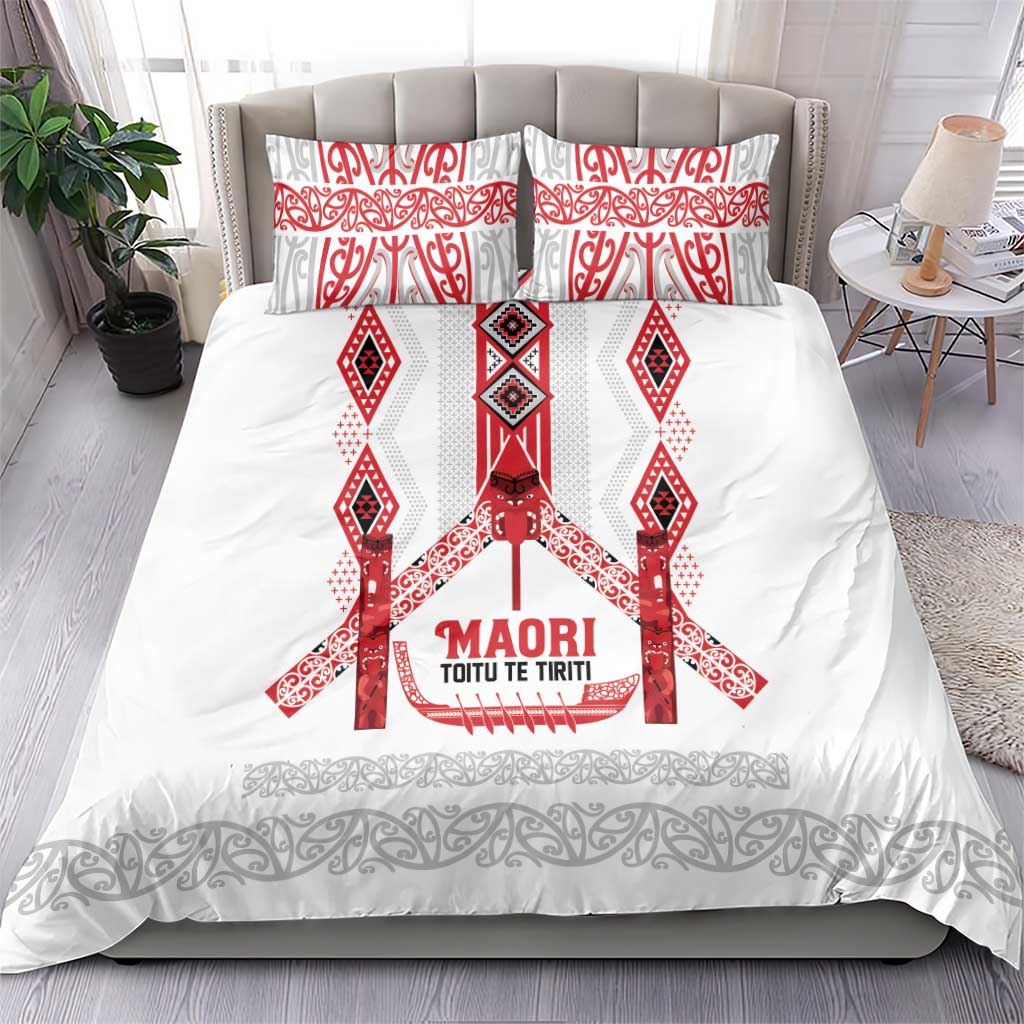 Toitu Te Tiriti Waitangi Bedding Set White Wharenui House - Polynesian Pride