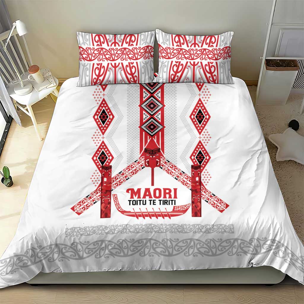 Toitu Te Tiriti Waitangi Bedding Set White Wharenui House - Polynesian Pride