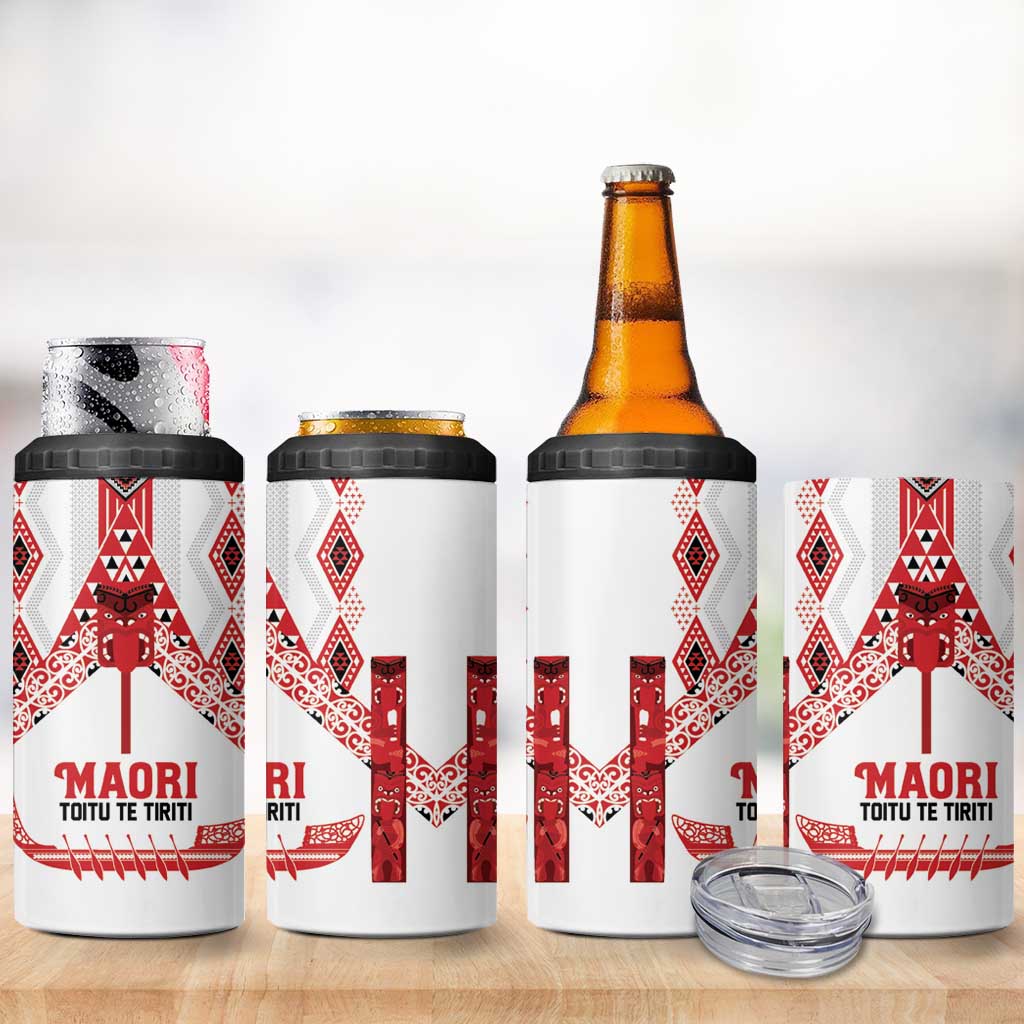Toitu Te Tiriti Waitangi 4 in 1 Can Cooler Tumbler White Wharenui House LT9 - Polynesian Pride