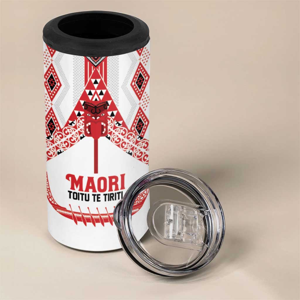 Toitu Te Tiriti Waitangi 4 in 1 Can Cooler Tumbler White Wharenui House LT9 - Polynesian Pride