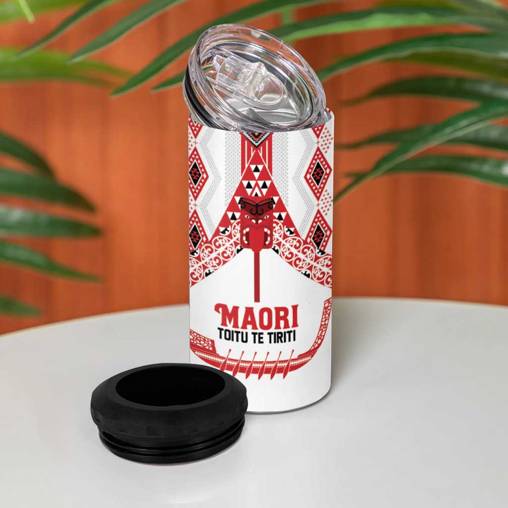 Toitu Te Tiriti Waitangi 4 in 1 Can Cooler Tumbler White Wharenui House LT9 - Polynesian Pride