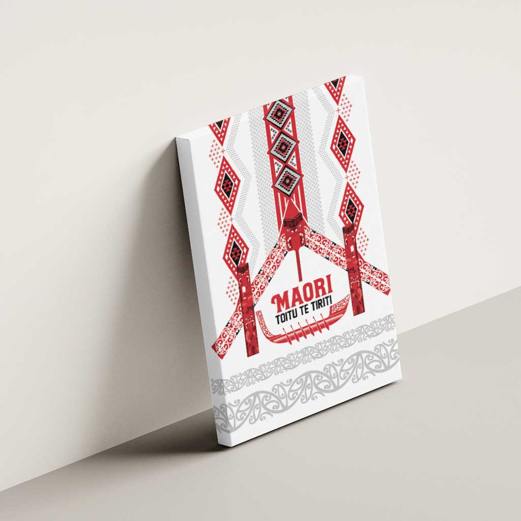 Toitu Te Tiriti Waitangi Canvas Wall Art White Wharenui House - Polynesian Pride