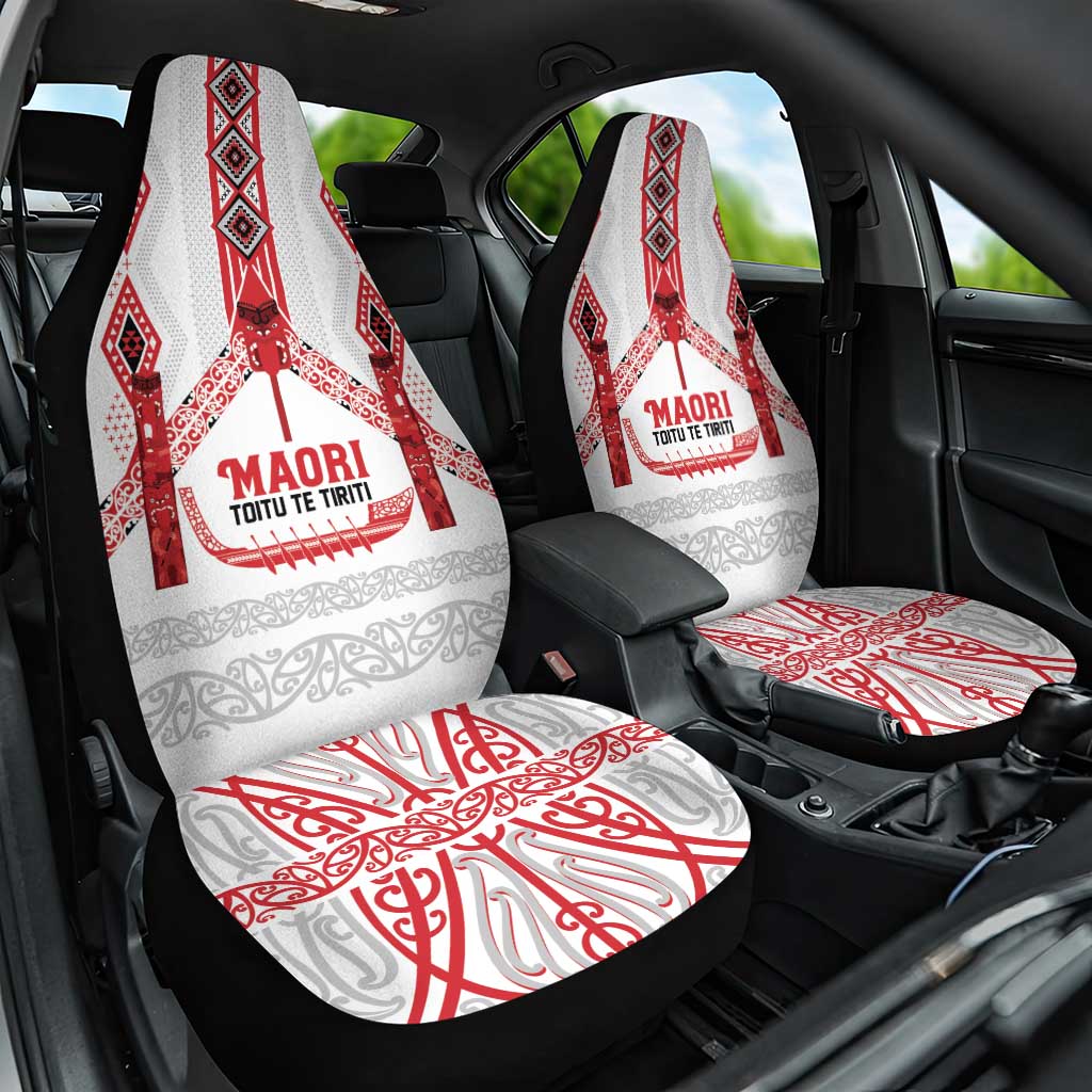 Toitu Te Tiriti Waitangi Car Seat Cover White Wharenui House LT9 One Size white - Polynesian Pride
