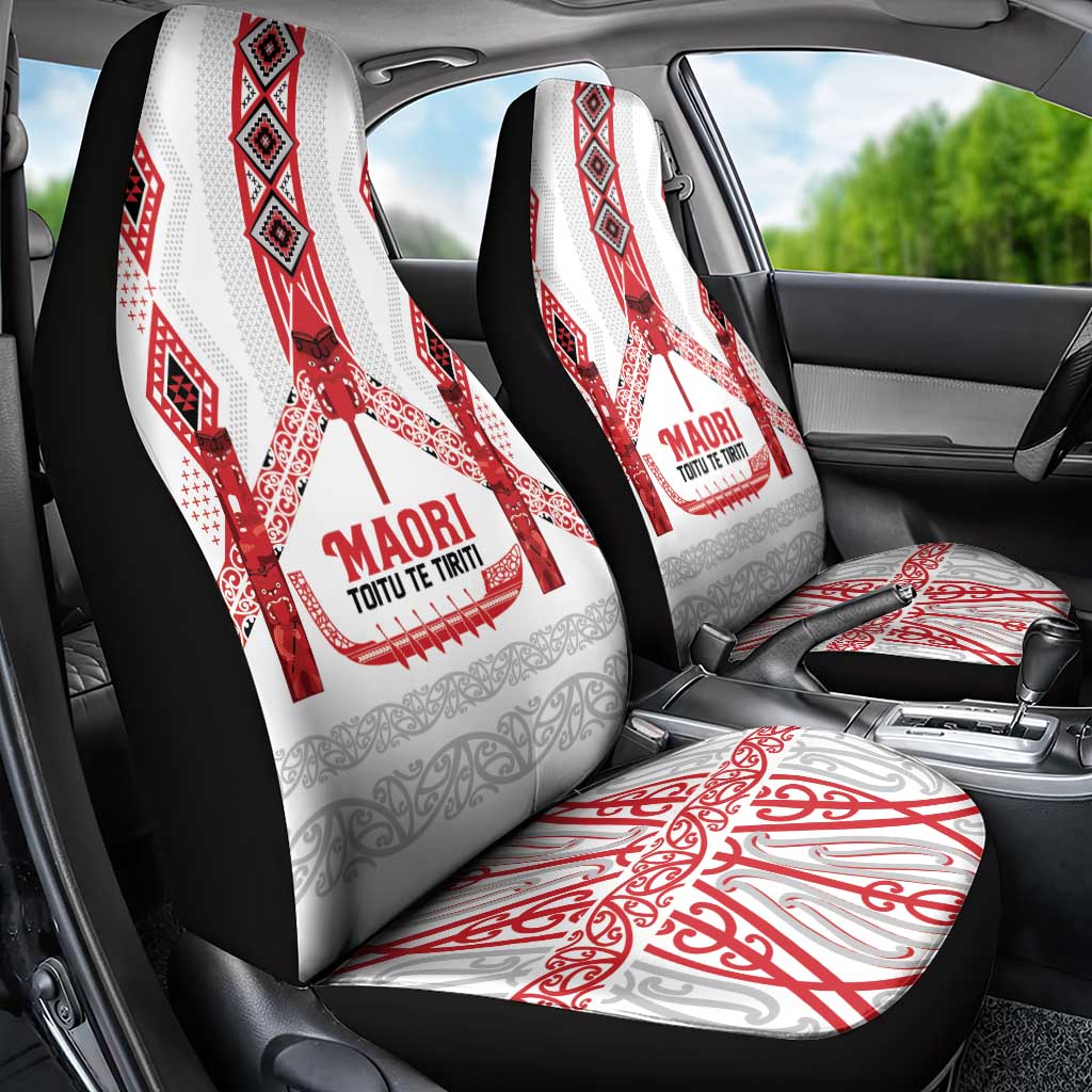 Toitu Te Tiriti Waitangi Car Seat Cover White Wharenui House LT9 - Polynesian Pride