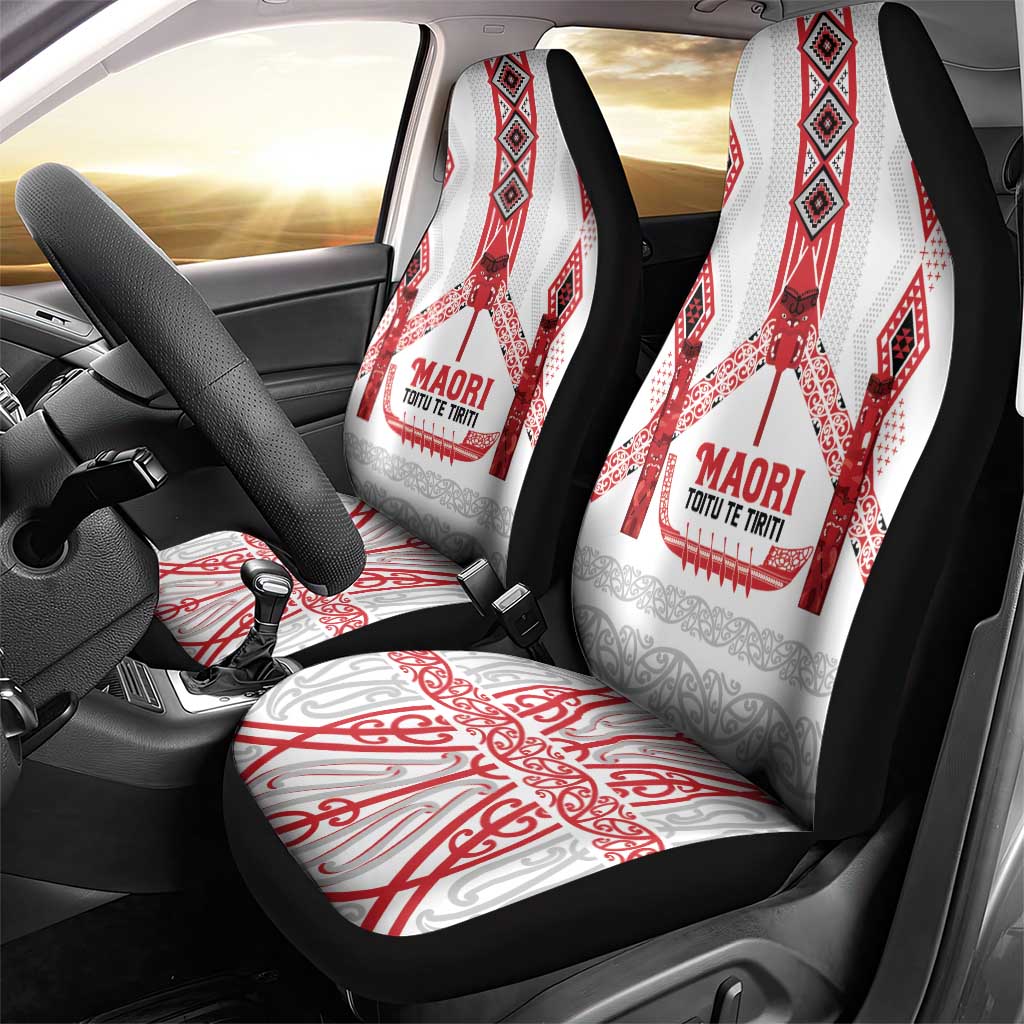 Toitu Te Tiriti Waitangi Car Seat Cover White Wharenui House LT9 - Polynesian Pride