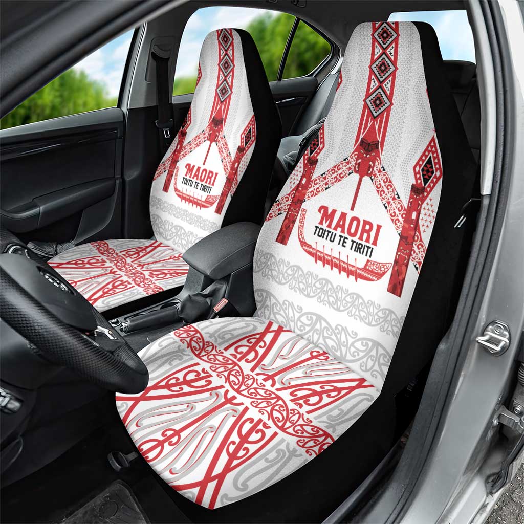 Toitu Te Tiriti Waitangi Car Seat Cover White Wharenui House LT9 - Polynesian Pride