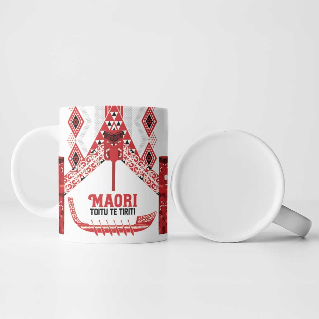 Toitu Te Tiriti Waitangi Ceramic Mug White Wharenui House - Polynesian Pride