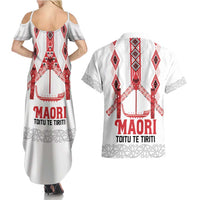 Toitu Te Tiriti Waitangi Couples Matching Summer Maxi Dress and Hawaiian Shirt White Wharenui House LT9 - Polynesian Pride