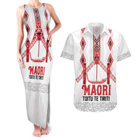 Toitu Te Tiriti Waitangi Couples Matching Tank Maxi Dress and Hawaiian Shirt White Wharenui House LT9 white - Polynesian Pride