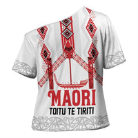 Toitu Te Tiriti Waitangi Cross Shoulder Shirt White Wharenui House LT9 - Polynesian Pride