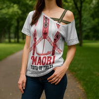 Toitu Te Tiriti Waitangi Cross Shoulder Shirt White Wharenui House LT9 - Polynesian Pride