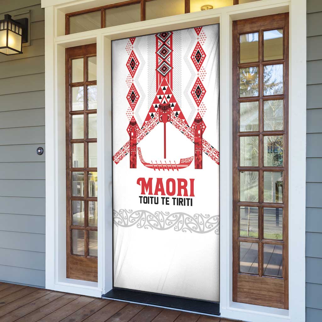 Toitu Te Tiriti Waitangi Door Cover White Wharenui House LT9 - Polynesian Pride