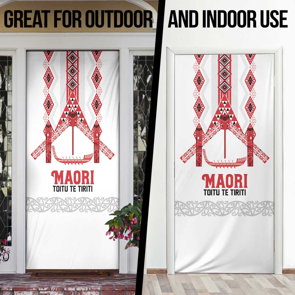 Toitu Te Tiriti Waitangi Door Cover White Wharenui House LT9 - Polynesian Pride