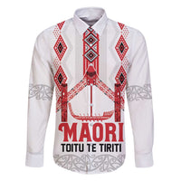 Toitu Te Tiriti Waitangi Family Matching Long Sleeve Bodycon Dress and Hawaiian Shirt White Wharenui House LT9 Dad's Shirt - Long Sleeve white - Polynesian Pride