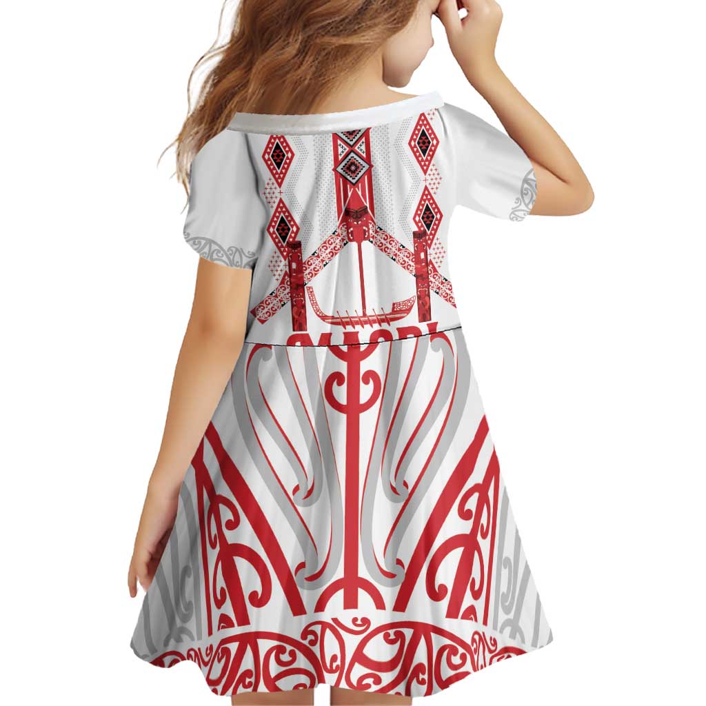 Toitu Te Tiriti Waitangi Family Matching Off Shoulder Short Dress and Hawaiian Shirt White Wharenui House LT9 - Polynesian Pride
