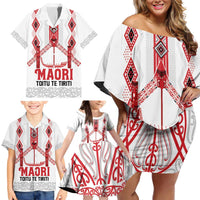 Toitu Te Tiriti Waitangi Family Matching Off Shoulder Short Dress and Hawaiian Shirt White Wharenui House LT9 - Polynesian Pride
