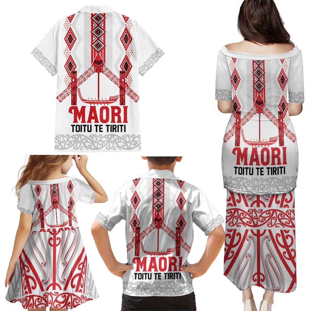Toitu Te Tiriti Waitangi Family Matching Puletasi and Hawaiian Shirt White Wharenui House LT9 - Polynesian Pride