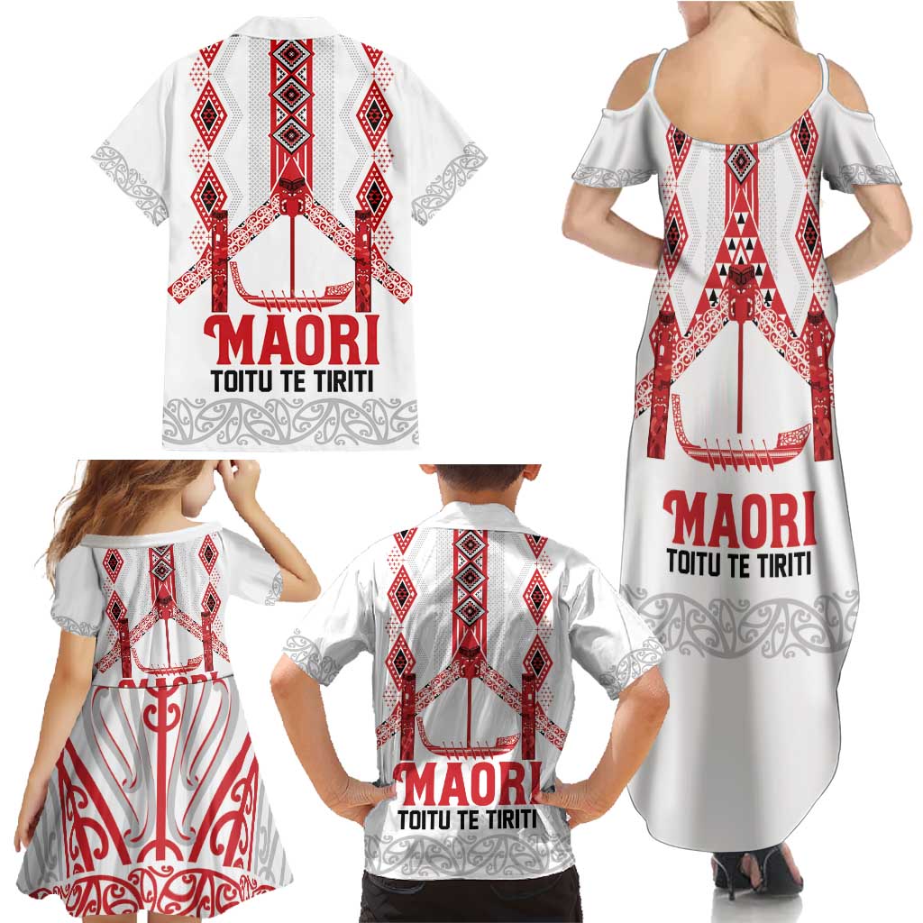 Toitu Te Tiriti Waitangi Family Matching Summer Maxi Dress and Hawaiian Shirt White Wharenui House LT9 - Polynesian Pride