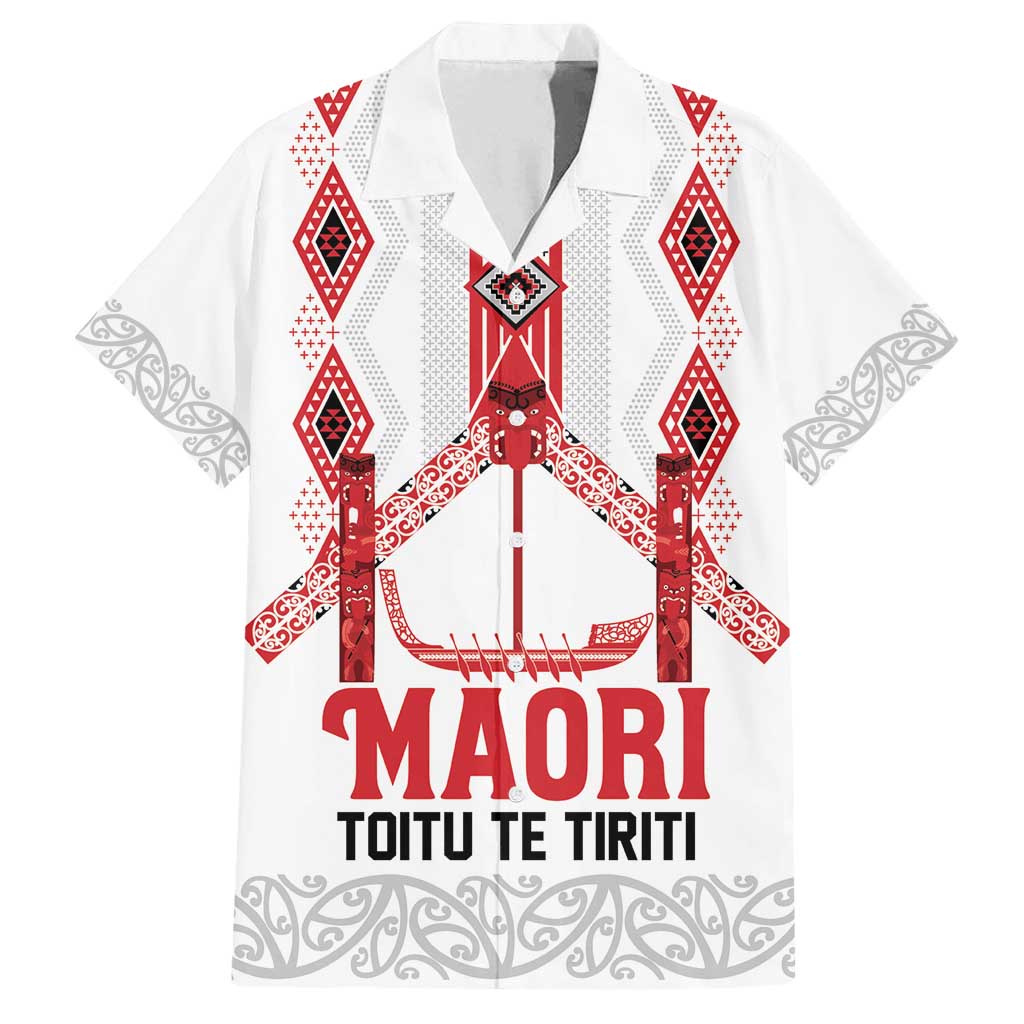 Toitu Te Tiriti Waitangi Family Matching Summer Maxi Dress and Hawaiian Shirt White Wharenui House LT9 Dad's Shirt - Short Sleeve white - Polynesian Pride