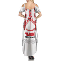 Toitu Te Tiriti Waitangi Family Matching Summer Maxi Dress and Hawaiian Shirt White Wharenui House LT9 - Polynesian Pride