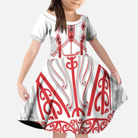 Toitu Te Tiriti Waitangi Family Matching Tank Maxi Dress and Hawaiian Shirt White Wharenui House LT9 Daughter's Dress white - Polynesian Pride