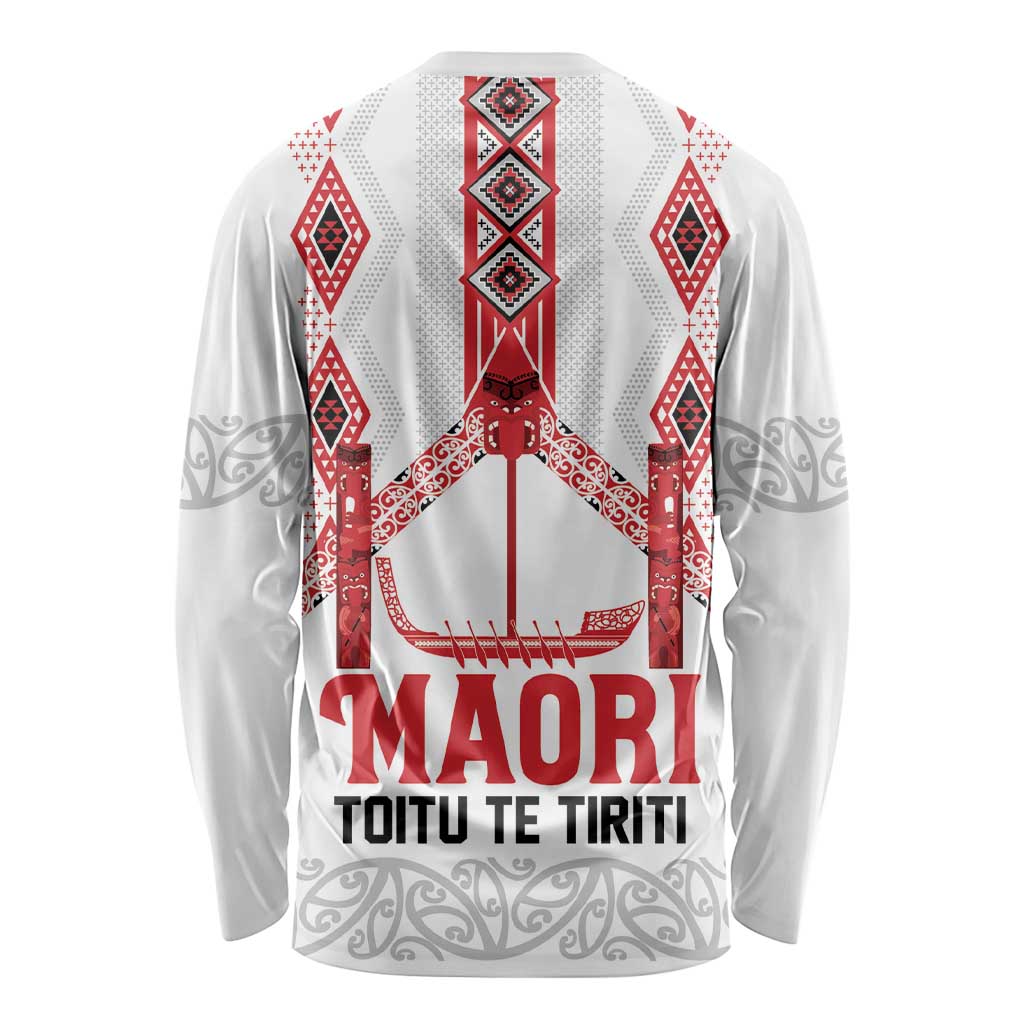 Toitu Te Tiriti Waitangi Long Sleeve Shirt White Wharenui House LT9 - Polynesian Pride