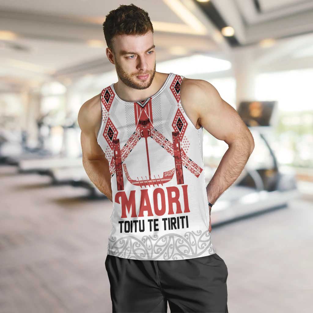 Toitu Te Tiriti Waitangi Men Tank Top White Wharenui House - Polynesian Pride