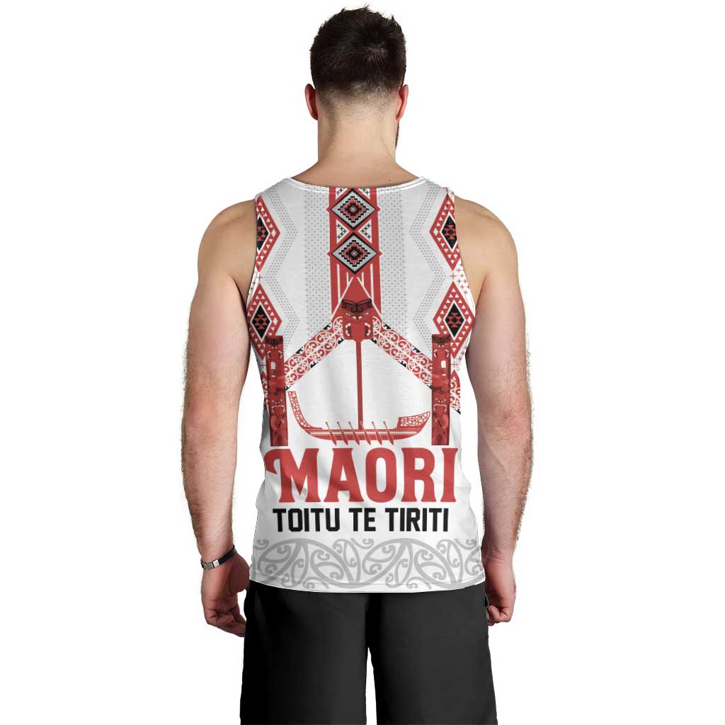 Toitu Te Tiriti Waitangi Men Tank Top White Wharenui House - Polynesian Pride