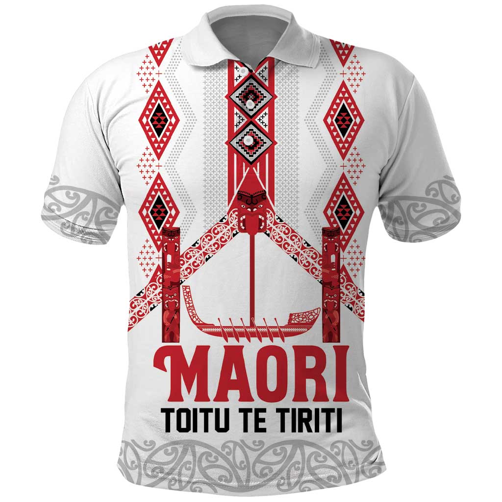 Toitu Te Tiriti Waitangi Polo Shirt White Wharenui House - Polynesian Pride