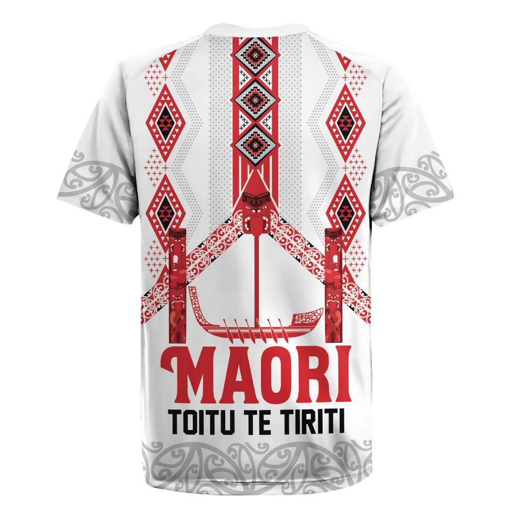 Toitu Te Tiriti Waitangi Rugby Jersey White Wharenui House - Polynesian Pride