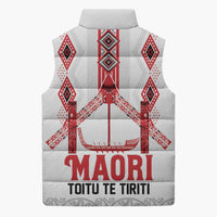 Toitu Te Tiriti Waitangi Sleeveless Puffer Jacket White Wharenui House - Polynesian Pride