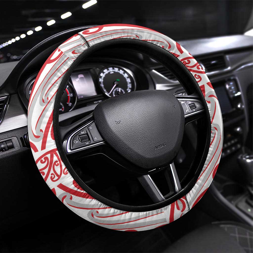 Toitu Te Tiriti Waitangi Steering Wheel Cover White Wharenui House - Polynesian Pride