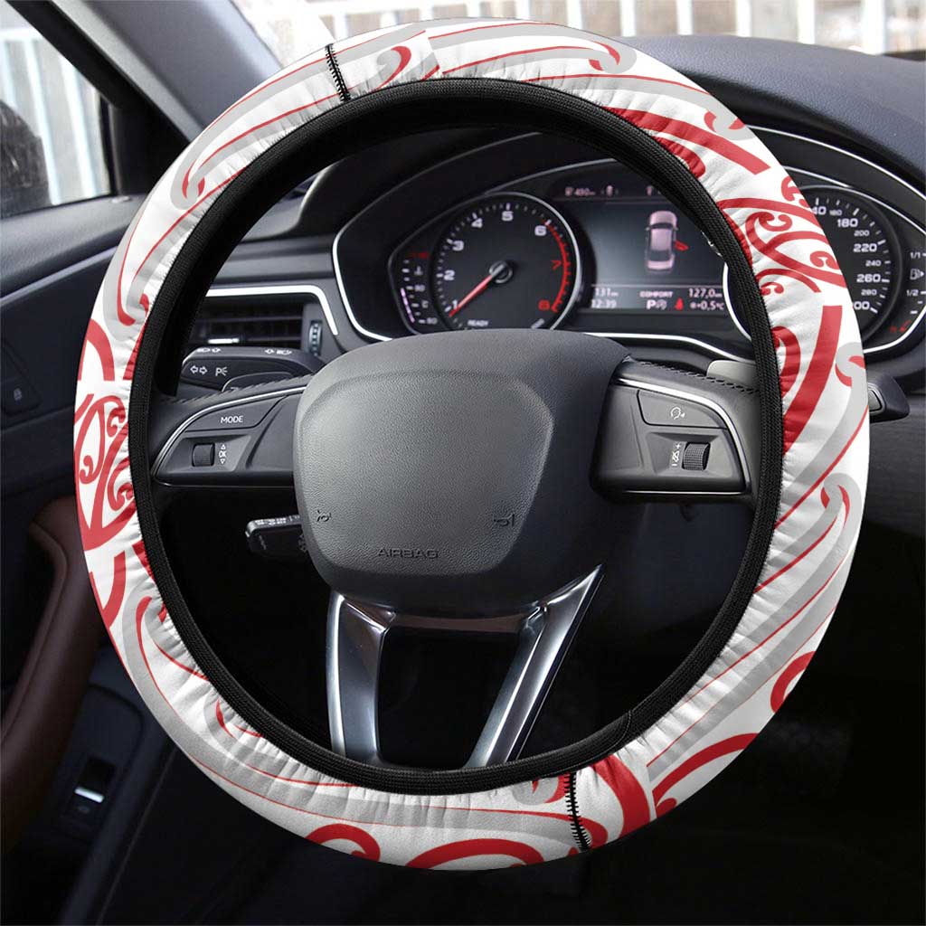 Toitu Te Tiriti Waitangi Steering Wheel Cover White Wharenui House - Polynesian Pride