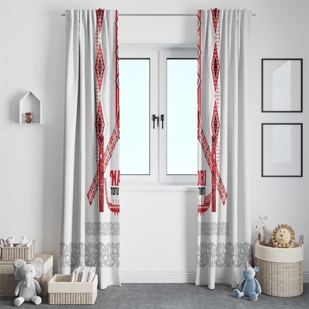 Toitu Te Tiriti Waitangi Window Curtain White Wharenui House - Polynesian Pride