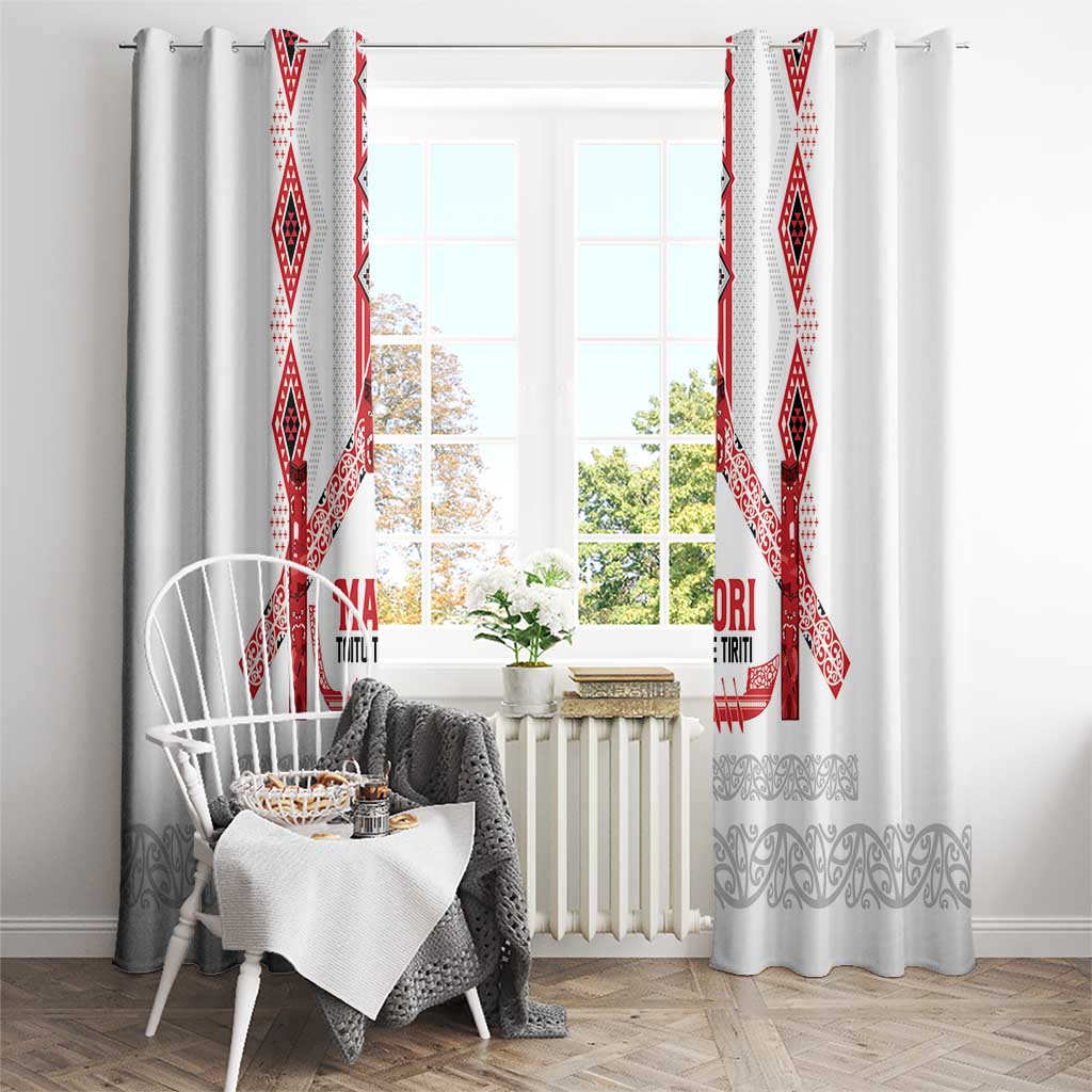 Toitu Te Tiriti Waitangi Window Curtain White Wharenui House - Polynesian Pride