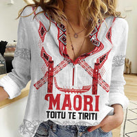 Toitu Te Tiriti Waitangi Women Casual Shirt White Wharenui House LT9 Female white - Polynesian Pride