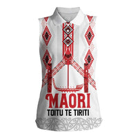 Toitu Te Tiriti Waitangi Women Sleeveless Polo Shirt White Wharenui House LT9 Female white - Polynesian Pride