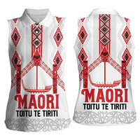 Toitu Te Tiriti Waitangi Women Sleeveless Polo Shirt White Wharenui House LT9 - Polynesian Pride