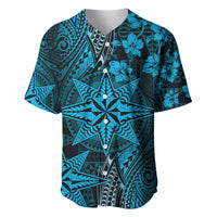 Vintage Tonga Tribal Ngatu Pattern Baseball Jersey With Pacific Floral Aqua Art LT9 Aqua - Polynesian Pride