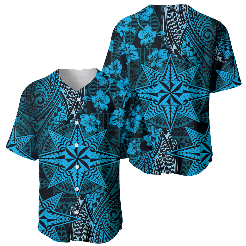 Vintage Tonga Tribal Ngatu Pattern Baseball Jersey With Pacific Floral Aqua Art LT9 - Polynesian Pride