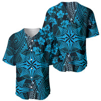 Vintage Tonga Tribal Ngatu Pattern Baseball Jersey With Pacific Floral Aqua Art LT9 - Polynesian Pride