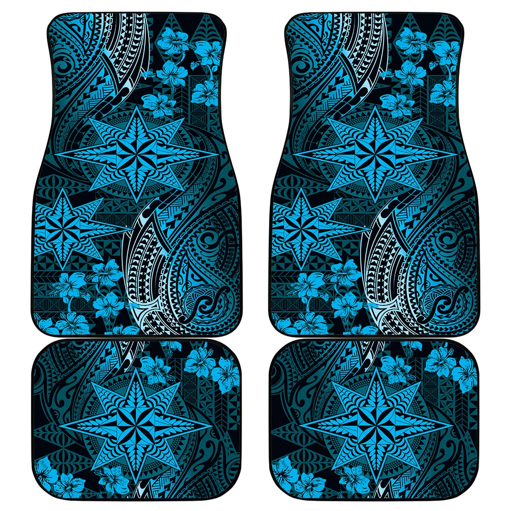 Vintage Tonga Tribal Ngatu Pattern Car Mats With Pacific Floral Aqua Art