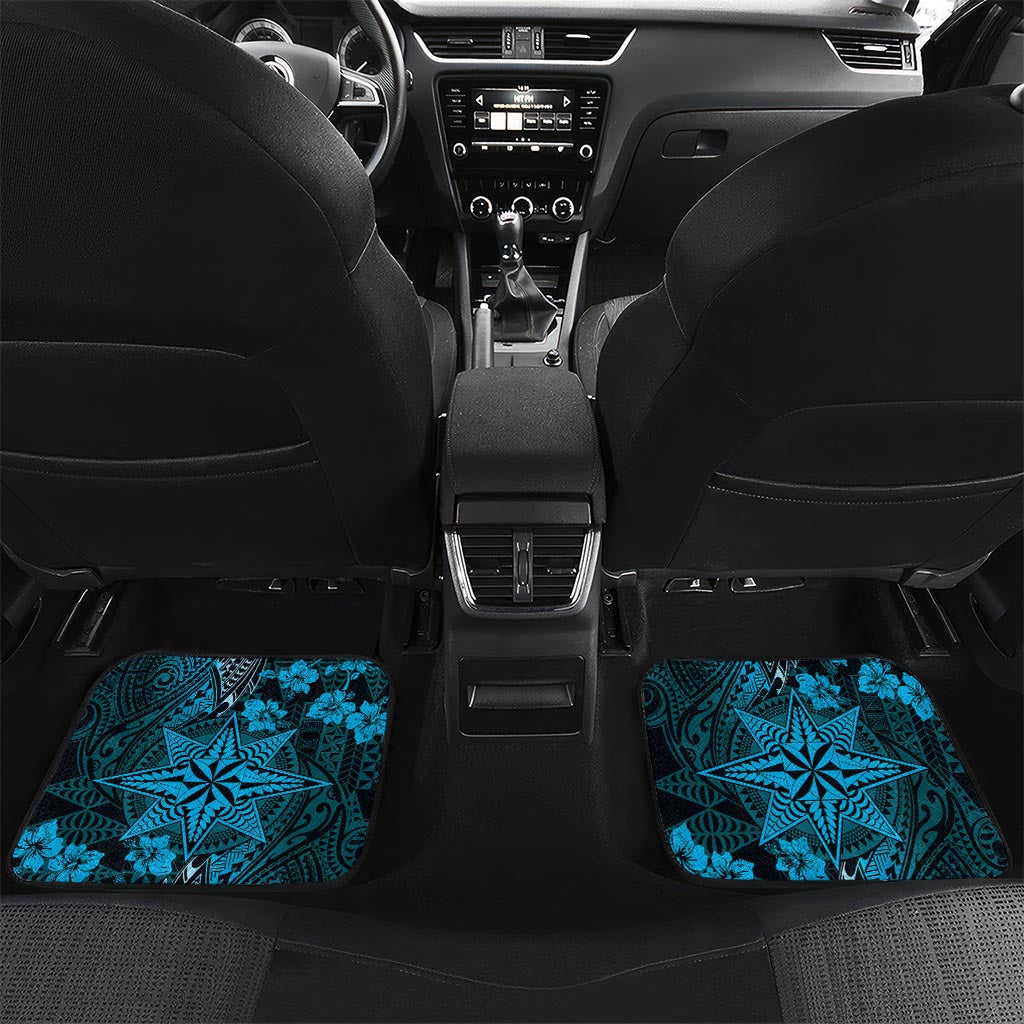 Vintage Tonga Tribal Ngatu Pattern Car Mats With Pacific Floral Aqua Art