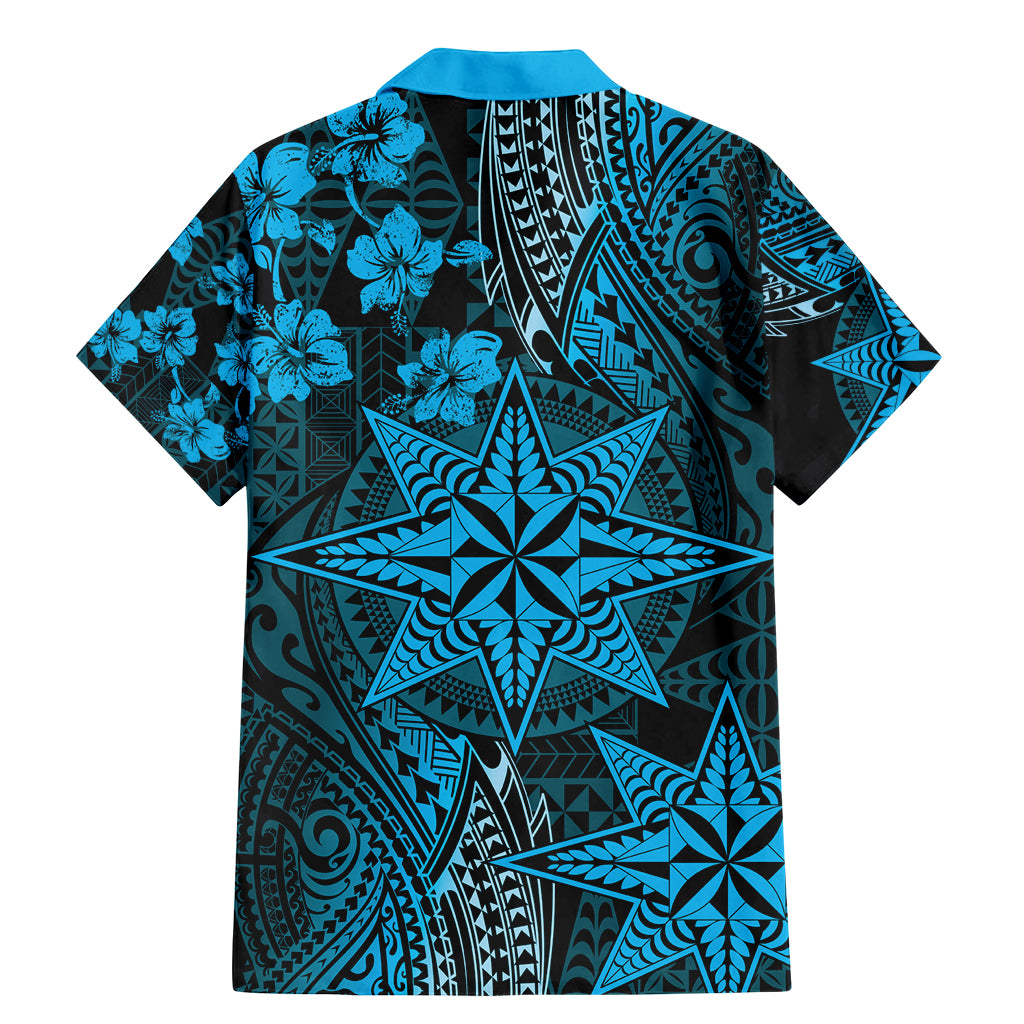 Vintage Tonga Tribal Ngatu Pattern Family Matching Mermaid Dress and Hawaiian Shirt With Pacific Floral Aqua Art LT9 - Polynesian Pride