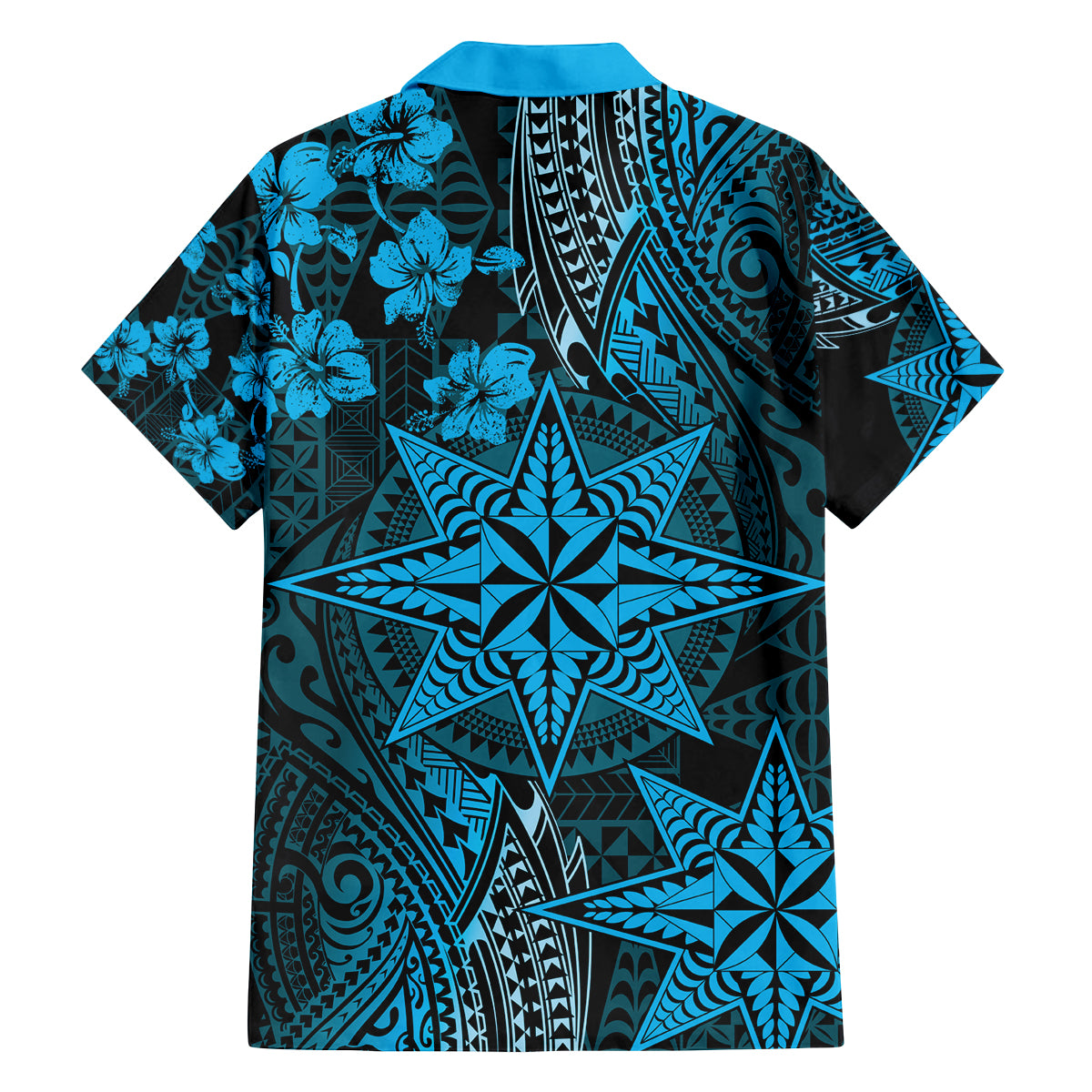 Vintage Tonga Tribal Ngatu Pattern Family Matching Puletasi and Hawaiian Shirt With Pacific Floral Aqua Art LT9 - Polynesian Pride