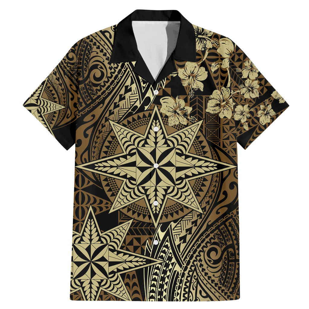 Vintage Tonga Tribal Ngatu Pattern Family Matching Mermaid Dress and Hawaiian Shirt With Pacific Floral Brown Art LT9 Dad's Shirt - Short Sleeve Brown - Polynesian Pride